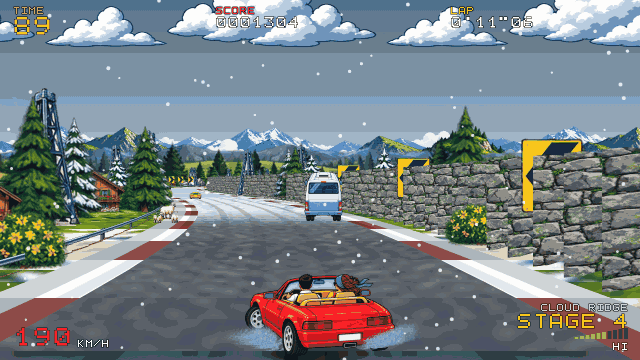 Driving along a snowy mountain road